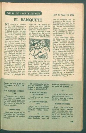 El banquete : Cosas de ayer y de hoy