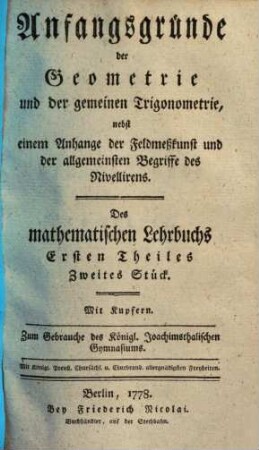 Anfangsgründe der Geometrie ...