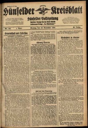 Erste Ausgabe vom Montag, den 19. November 1934.