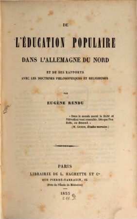 De l'éducation populaire dans l'Allemagne du Nord : Et de ses rapports avec les doctrines philosophiques et religieuses