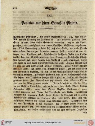 LXX. Papinian mit seiner Gemahlin Plautia