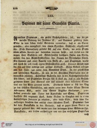 LXX. Papinian mit seiner Gemahlin Plautia