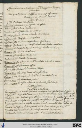 [fol. 13] Liber Statutorum Academicorum Friburgesium Brisgoiae Secundus