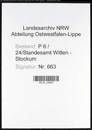 Heiratsregister Standesamt Witten-Stockum