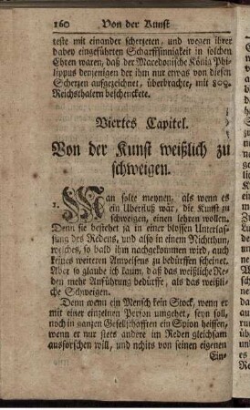 Viertes Capitel. Von der Kunst weißlich zu schweigen.