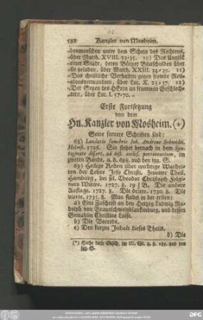 Erste Fortsetzung von dem Hn. Kanzler von Mosheim.