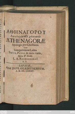 Athēnagoru Apologia peri christianōn