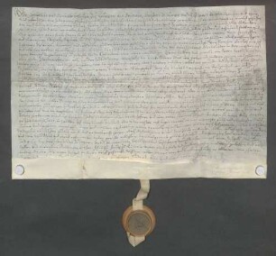 Schultheiß und Gerichtsschöffen zu Zeutern beurkunden eine Gültverschreibung des Hans Neuffer und seiner Ehefrau Barbara über 30 Gulden gegenüber Wilhelm Rehm, Generalkollektor und Keller zu Untergrombach.