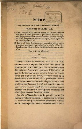 Notice sur l'ouvrage de M. Joachim Lelewel, intitulé Géographie du moyen age