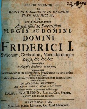 Oratio sol. de meritis Hassorum in regnum Sveo-Gothicum
