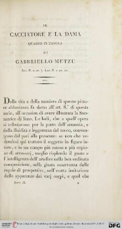XIII. Il Cacciatore e la dama. Quadro in tavola di Gabbriello Metzu