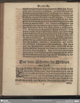 Das dritte Schreiben, der Hertzogin von Jorck