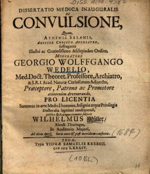 Dissertatio Medica Inauguralis De Convulsione