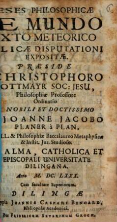Theses Philosophicae De Mundo Mixto Meteorico