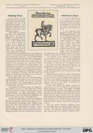 Beilage zur "Zeitschrift für Historische Waffenkunde"