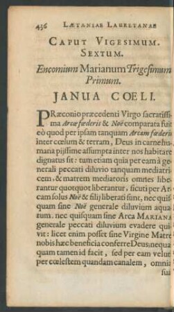 Caput Vigesimum. Sextum. Encomium marianum Trigesimum Primum. Ianua Coeli.