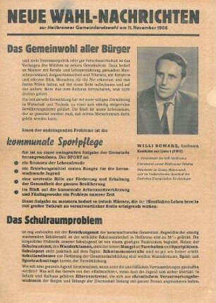 Wahlflugblatt für Willi Schwarz zur Gemeinderatswahl
