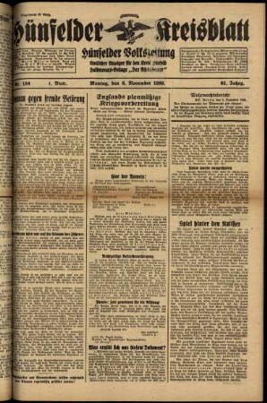 Erste Ausgabe vom Montag, den 06. November 1939.