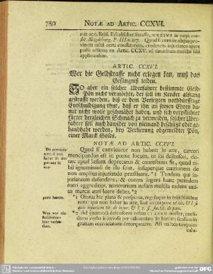 Artic. CCXVI. Wer die Geldstraffe nicht erlegen kan, muß das Gefängniß leiden