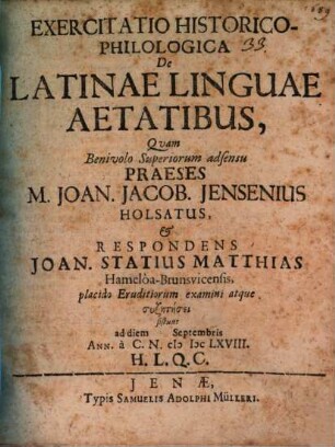 Exercitatio hist.-philol. de latinae linguae aetatibus