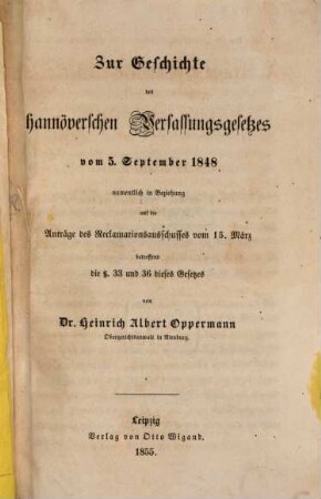 Zur Geschichte des Hannoverschen Verfassungsgesetzes vom 5. September 1848