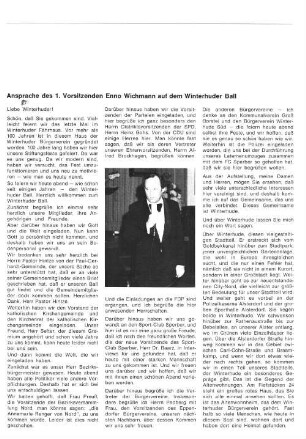 Ansprache des 1. Vorsitzenden Enno Wichmann auf dem Winterhuder Ball