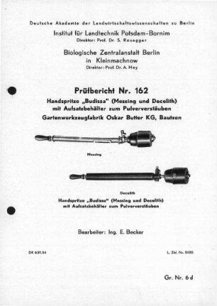 Handspritze „Budissa" zum Pulververstäube