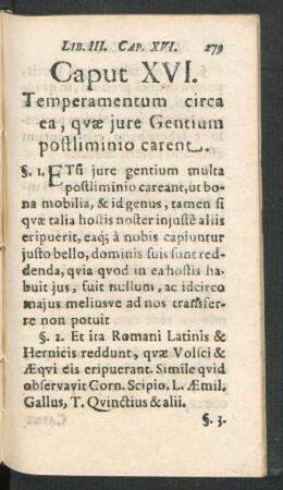 Caput XVI. Temperamentum circa ea, quae iure Gentium postliminio carent.