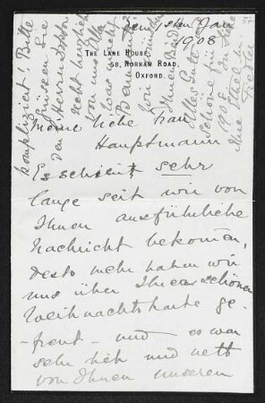 Brief von Ethel Mary Fiedler an Margarete Hauptmann