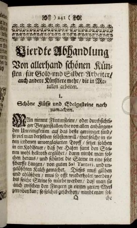 Vierdte Abhandlung. Von allerhand schönen Künsten/ für Gold- und Silber- Arbeiter/ ...