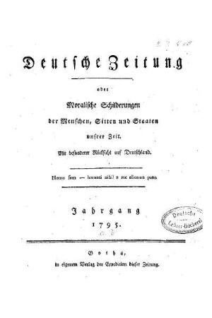 12: Deutsche Zeitung oder Moralische Schilderungen der Menschen, Sitten und Staaten unsrer Zeit - 12.1795