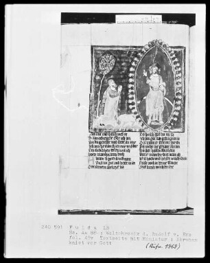 Rudolf von Ems, Weltchronik — Abraham kniet vor Gott, Folio 43verso