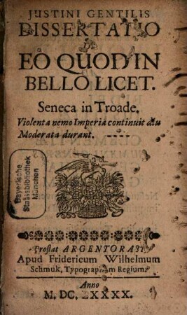 Dissertatio de eo quod in bello licet