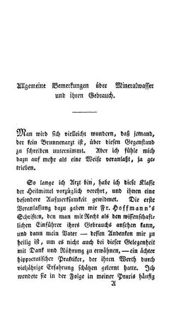 Allgemeine Bemerkungen über Mineralwasser und ihren Gebrauch