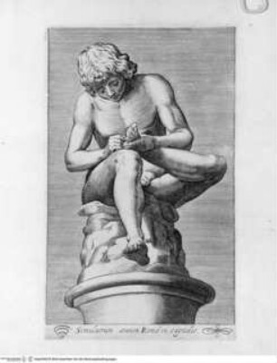 Antiquarum statuarum urbis Romae, quae in publicis privatisque locis visuntur, icones. Romae. Ex typis Laurentii Vaccarii... MDLXXXIIII., Tafel [61]: Simulacrum aeneum Romae in capitolio (nach der Antike)
