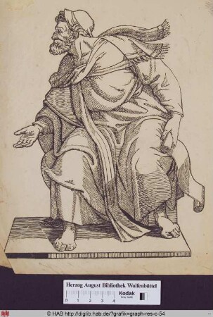 Abbildung eines bärtigen Mannes in antiker Kleidung und Manier (Philosoph).