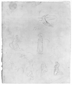 Figurenskizzen : Rietschel, Ernst: Figurenskizzen. Um 1840/1845. Bleistift auf hellelfenbeinfarbenem Velin; 26,2 x 21,9 cm. Privatbesitz, WVZ 43