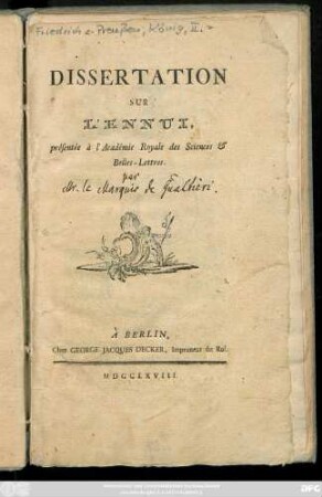 Dissertation Sur L'Ennui : présentée à l'Académie Royale des Sciences & Belles-Lettres