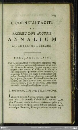 Ab Excessu Divi Augusti Annalium Liber Sextus Deciums