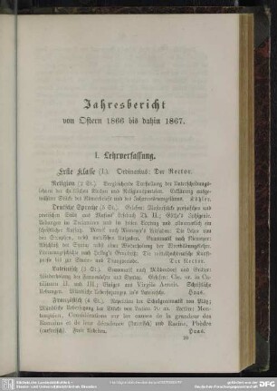 Jahresbericht von Ostern 1866 bis dahin 1867