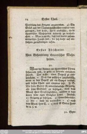 Erster Abschnitt. Von Behandlung theoretischer Wahrheiten.