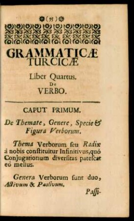 Grammaticae Turcicae Liber Quartus. De Verbo.