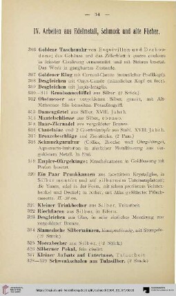 IV. Arbeiten aus Edelmetall, Schmuck und alte Fächer (Nr. 306-332)