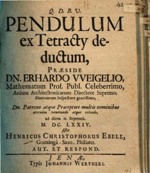 Pendulum ex tetracty deductum ... sistit