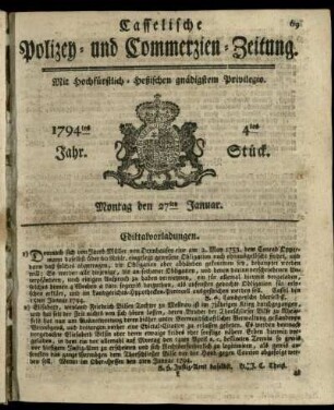 4tes Stueck, Montag den 27ten Januar 1794
