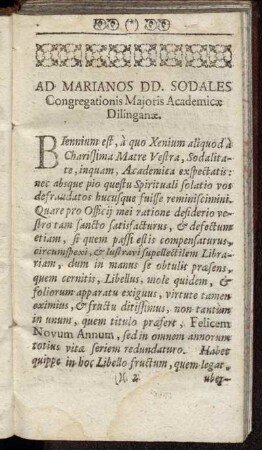Ad Marianos DD. Sodales Congregationis Majoris Academicæ Dilinganæ.