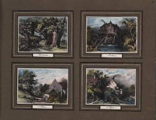 'Montmorency', Landschaftsbild; aquarellierte Lithographie 'St. Cheron', Teilansichten; 2 aquarellierte Lithographien 'St. Quen', Mühle'; aquarellierte Lithographie