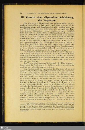 III. Versuch einer allgemeinen Schilderung der Vegetation