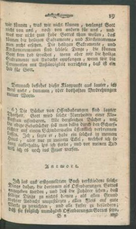 6) Die Bücher von Offenbahrungen sind lauter Thorheit ...
