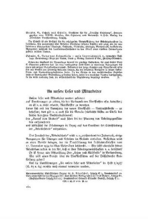 An unsere Leser und Mitarbeiter